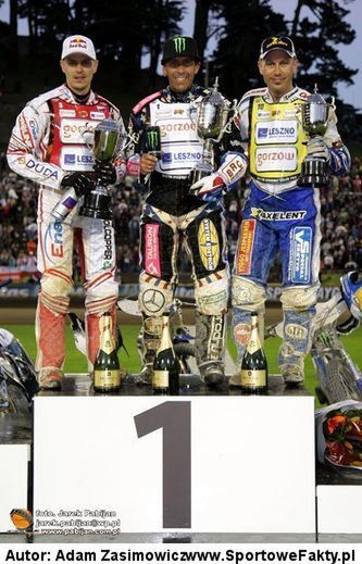 Podium GP Nowej Zelandii: od lewej J.Hampel, G.Hancock i N.Pedersen