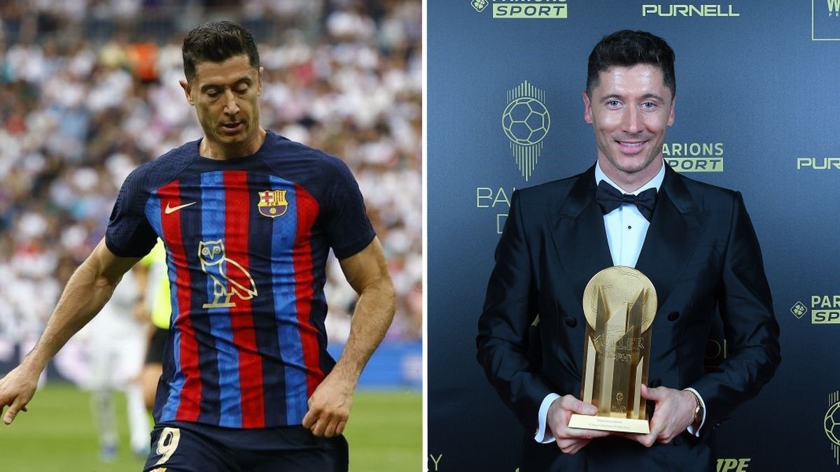 PAP/EPA / Sergio Perez / Twitter/FC Barcelona / Na zdjęciu: Robert Lewandowski (w meczu z Realem Madryt i z nagrodą im. Gerda Muellera)