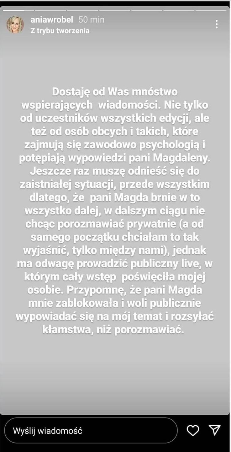 Story Ani Wróbel (Instagram)