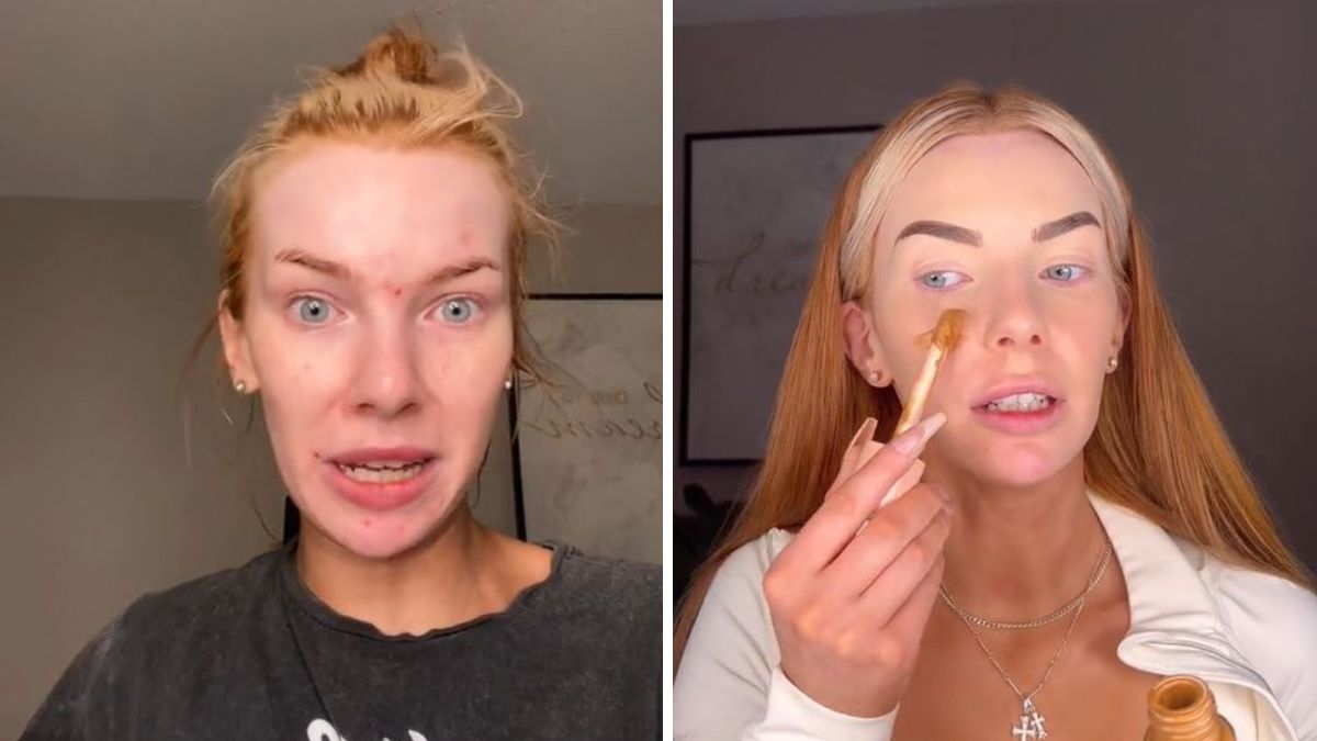 Kobieta pokazała, jak makijaż zmienia twarz.