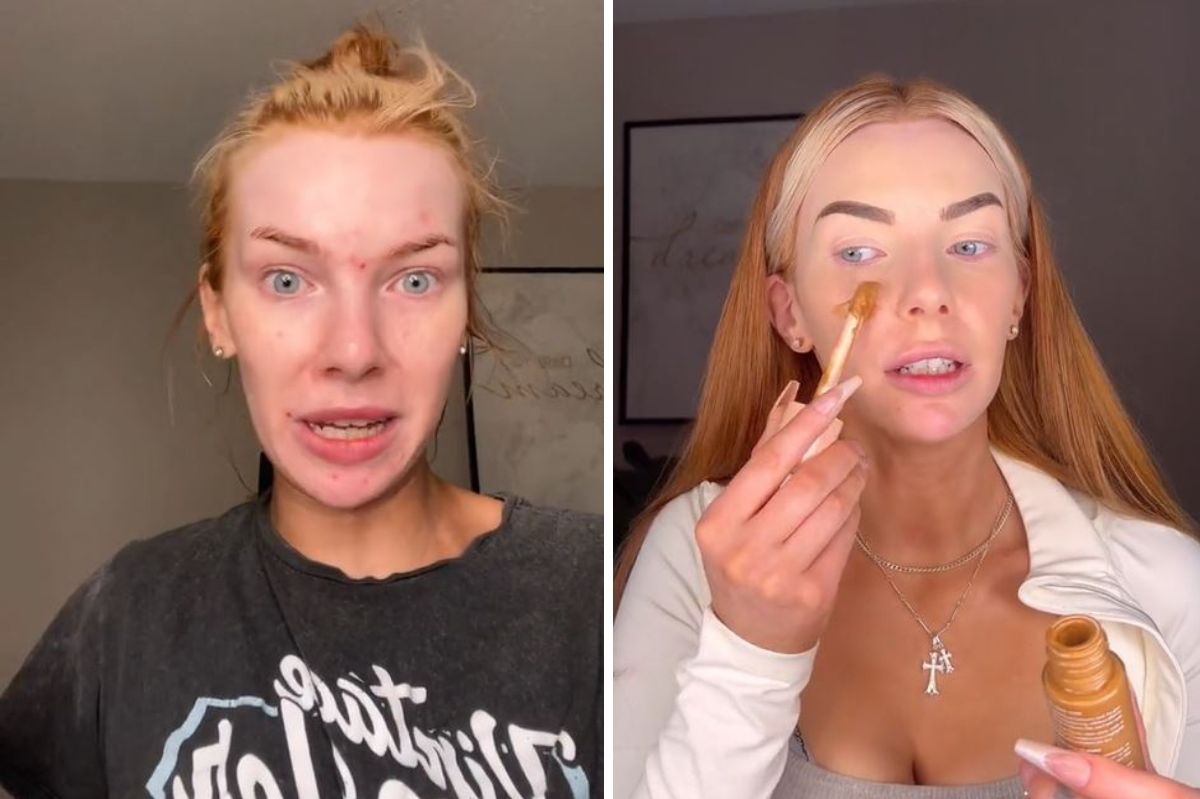 The woman showed how makeup changes the face.