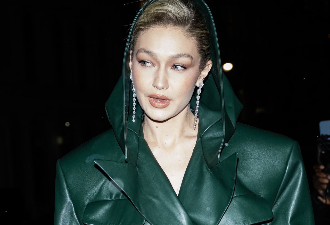 Gigi Hadid in an 80s style outfit.