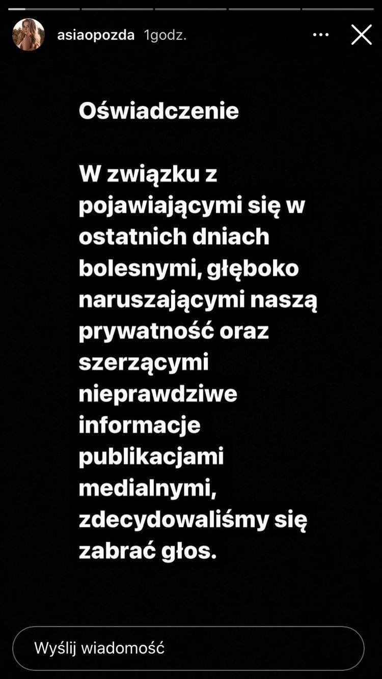 Joanna Opozda wydała oświadczenie