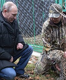 Putin z lampartem na kolanach