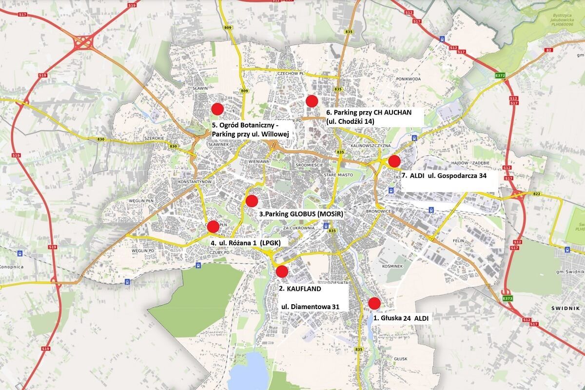Mapa mobilnych punktów zbiórki odpadów tekstyliów i odzieży