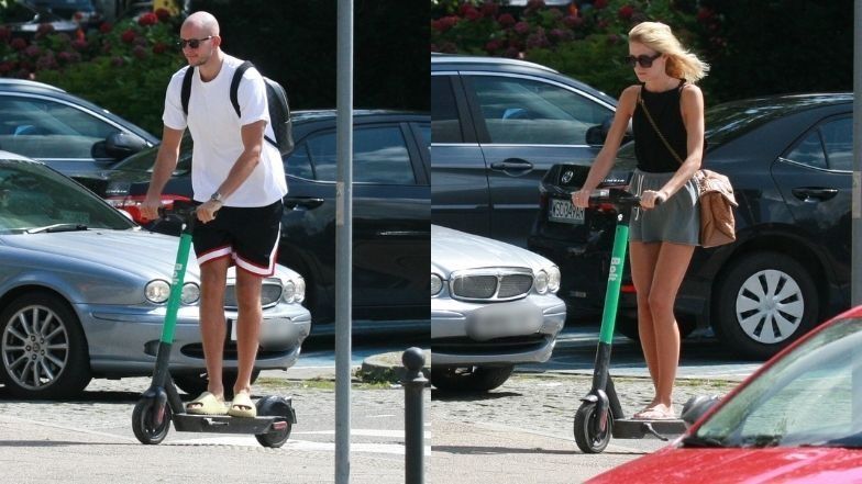 Bartosz Kurek w towarzystwie żony mknie hulajnogą po Sopocie i raczy się zimnym trunkiem