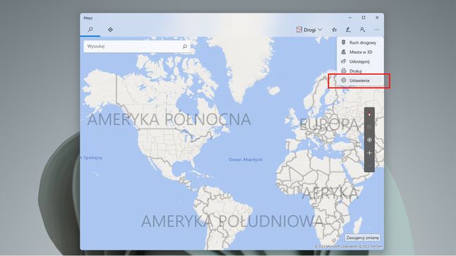 Windows 11: aplikacja Mapy, menu Ustawienia