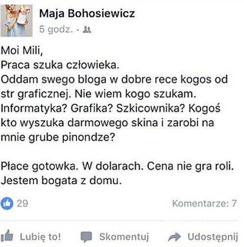 Maja Bohosiewicz szuka pracownika na swojego bloga