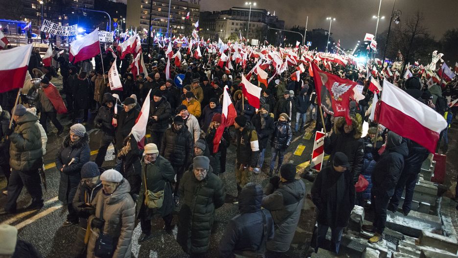 WARSAW, POLAND - 2024/01/11: Thousands of protesters wave Polish flags during the demonstration. Poland's right-wing opposition, frustrated over its recent loss of power, urged its supporters to protest against moves by the new pro-European Union government to take control of state broadcasters and the state news agency. The Law and Justice party (PiS), which governed for eight years before losing October's parliamentary elections, called for a protest under the slogan "Protest of Free Poles" (Protest Wolnych Polakow) outside parliament. It portrayed the protest as a defense of democracy and free media, although during its time in power it was criticized for curbing media freedom. In one of its first steps, Tusk's government has moved to take control of the state television TVP, radio and news agency PAP, which Law and Justice turned into tools of aggressive propaganda against its critics and against Donald Tusk personally.
Law and Justice members, as well as their ally, President Andrzej Duda, are also protesting for Tuesday arrest of former Interior Minister Mariusz Kaminski and his former deputy Maciej Wasik ,two prominent figures in the former government who were convicted by a Warsaw court of abuse of power. Thousands of the right-wing supporters took part in the protest. (Photo by Attila Husejnow/SOPA Images/LightRocket via Getty Images)