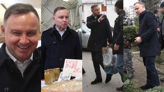 Uśmiechnięty od ucha do ucha Andrzej Duda BUSZUJE po krakowskim targowisku, kupując świąteczne akcesoria (ZDJĘCIA)