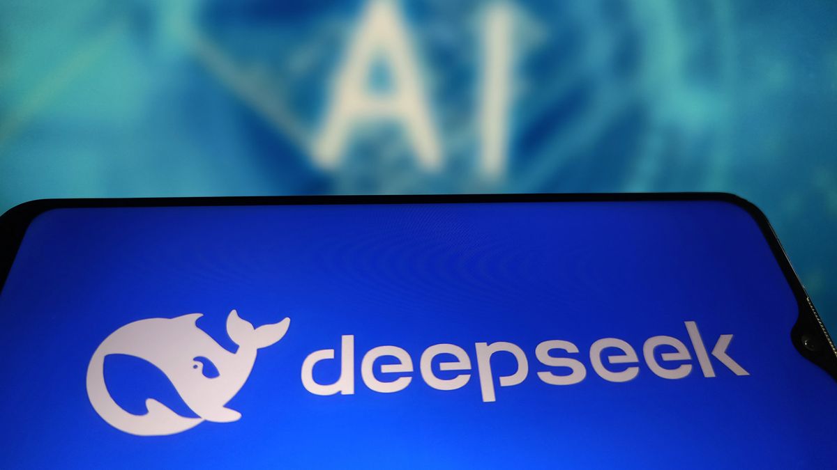 SUQIAN, CHINA - FEBRUARY 3, 2025 - An illustration photo shows the DeepSeek LOGO displayed on a smartphone with Tencent Cloud displayed in the background in Suqian, Jiangsu province, China, February 3, 2025. (Photo credit should read CFOTO/Future Publishing via Getty Images)
