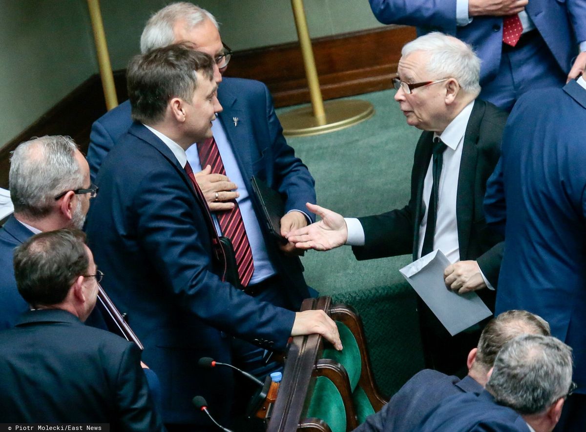 Sejm. Na zdjęciu m.in. Zbigniew Ziobro i Jarosław Kaczyński