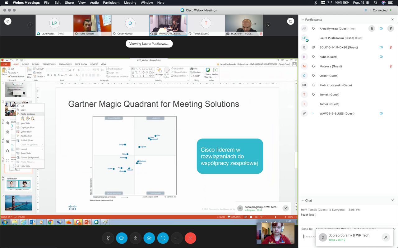 tak wygląda prezentacja udostępniona przez rozmówcę (Webex Meetings)