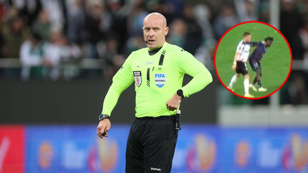 PAP / Leszek Szymański/screen z X / Od lewej: Szymon Marciniak i kontrowersyjna sytuacja z meczu Legii z Pogonią