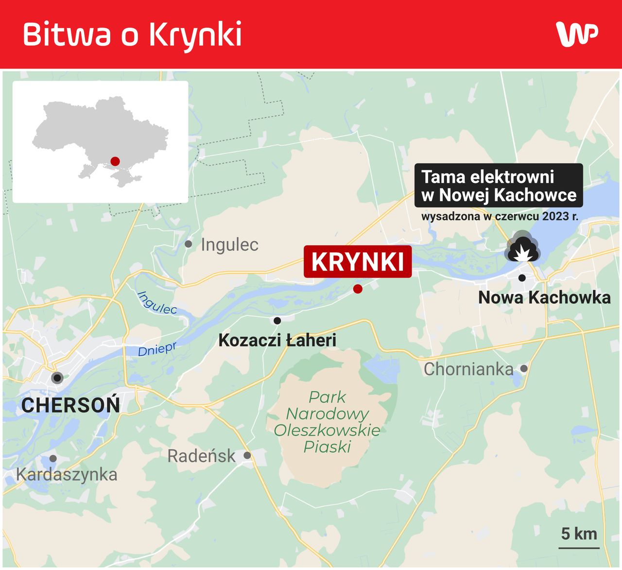 Mapa rejonu Krynek z zaznaczonymi najważniejszymi miejscowościami