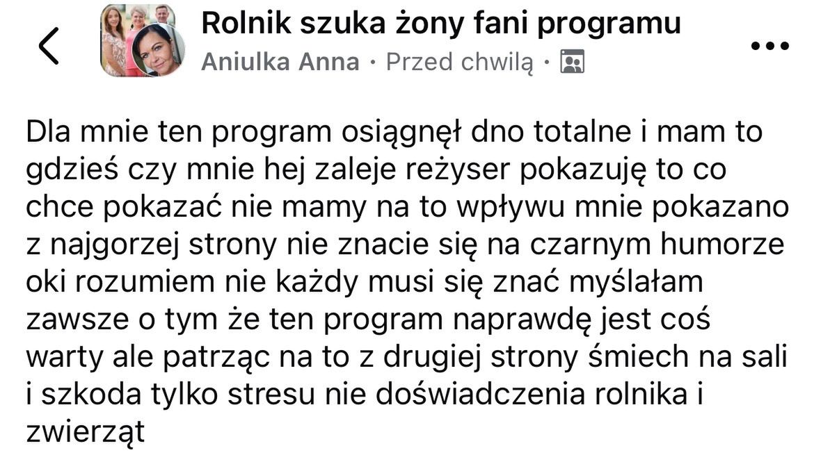 Post Anny z "Rolnik szuka żony"