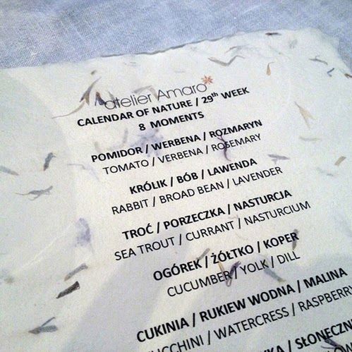Przykładowe menu w restauracji Atelier Amaro