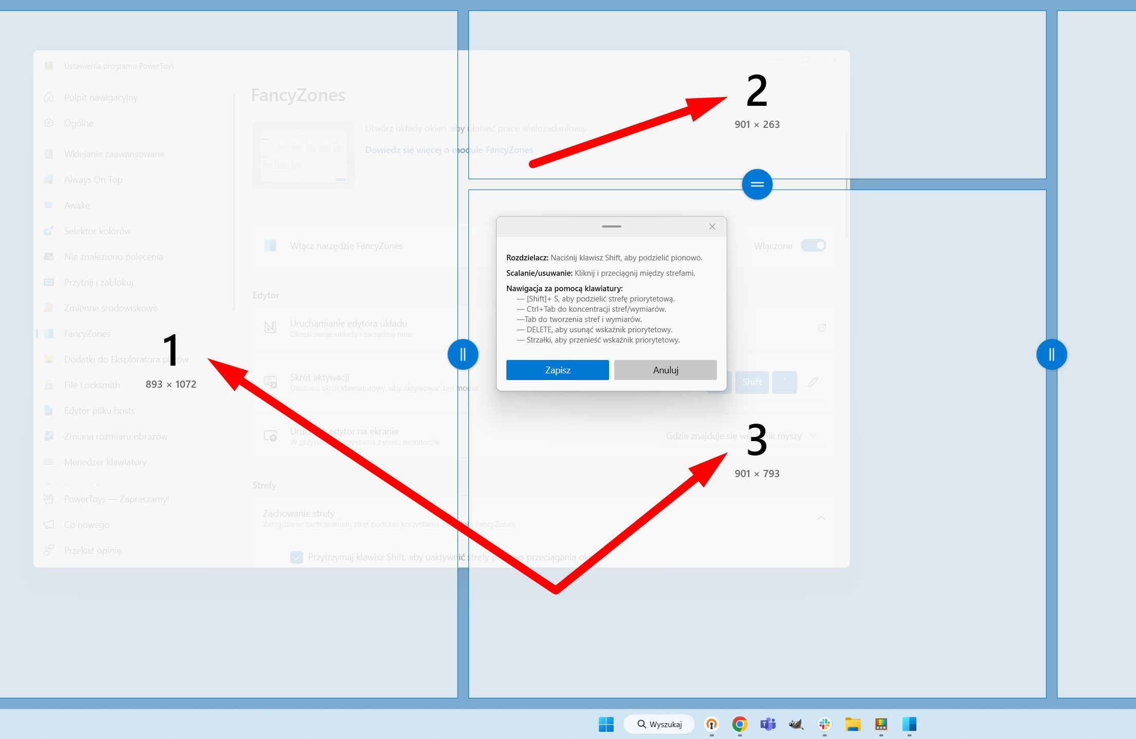 Edycja układu siatki w FancyZones