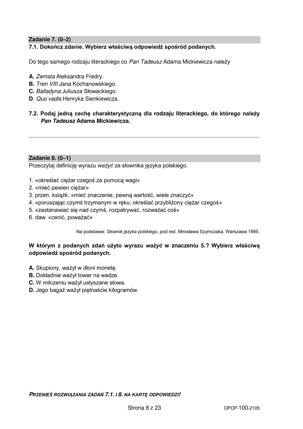 Egzamin ósmoklasisty 2021. Język Polski