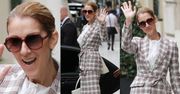 Celine Dion w garniturze w kratę
