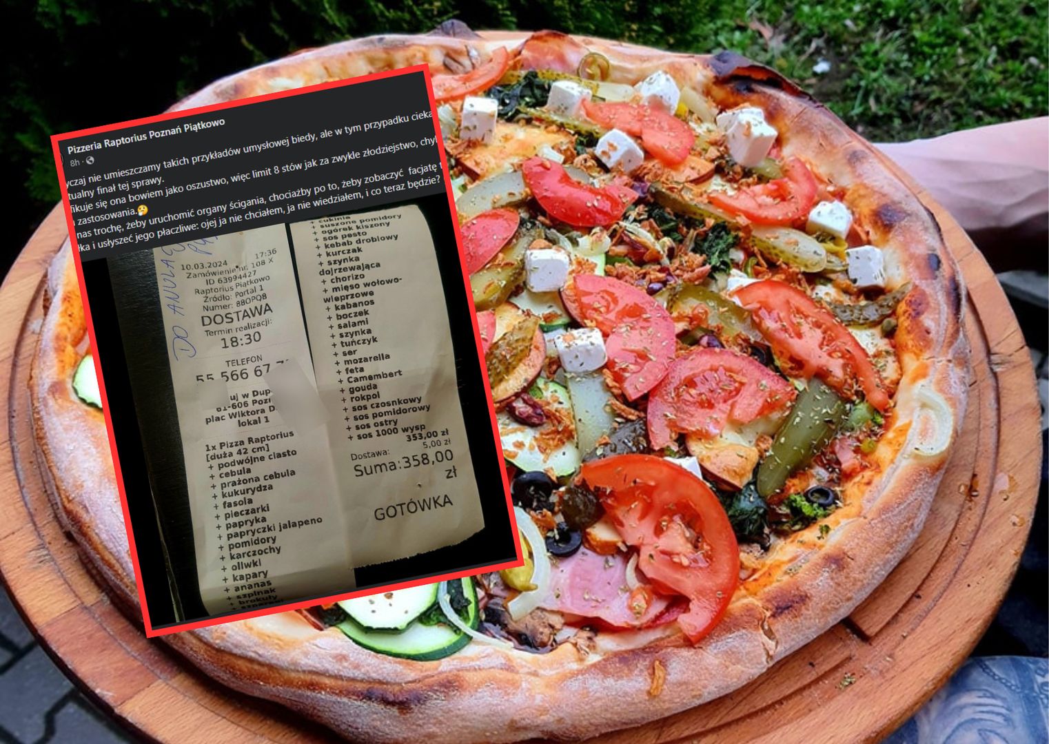Zamówił pizzę - rachunek 358 zł. Okazało się, że to żart