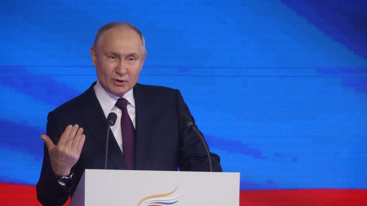 ODINTSOVO, RUSSIA - JANUARY 16 (RUSSIA OUT) Russian President Vladimir Putin gestures during the Municipal Service Award Ceremony, on January 16, 2024 in Odintsovo, west of Moscow, Russia. Putin visited an annual award ceremony for municipal workers, heads of municipalites, villiage elders and employers of territirial departments. (Photo by Contributor/Getty Images)