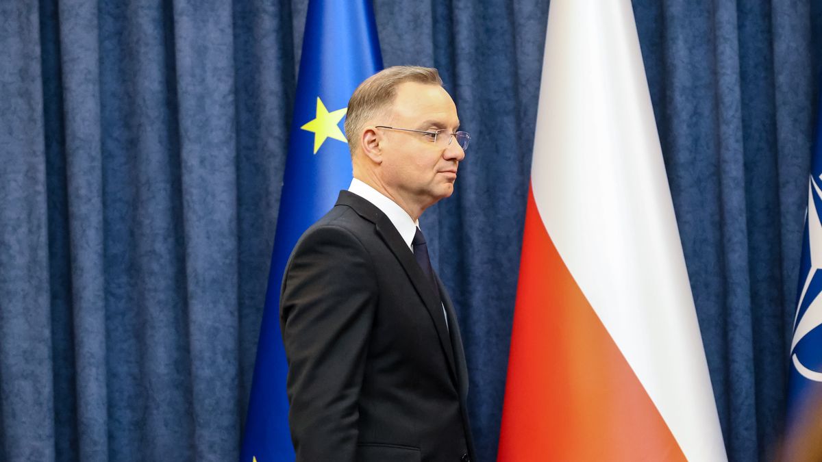 Andrzej Duda President of Poland speaks to press on press conference after holding Polish National Security Council in response to the new approach of the USA administration towards the war in Ukraine and security in Europe in the Presidential Palace in Warsaw on February 24, 2025. President Andrzej Duda decided to hold the meeting on the third anniversary of the invasion of Ukraine to underline Polish support in the Ukrainian struggle. (Photo by Dominika Zarzycka/NurPhoto via Getty Images)