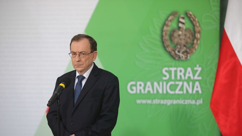 Warszawa, 20.09.2021. Minister spraw wewnętrznych i administracji Mariusz Kamiński podczas konferencji prasowej, po odprawie z dowództwem Straży Granicznej w Komendzie Głównej SG w Warszawie, 20 bm. (mr) PAP/Wojciech Olkuśnik
