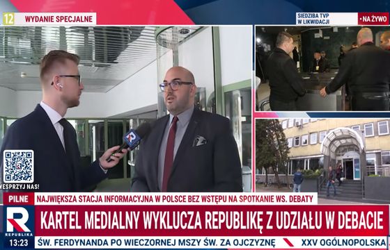 Republika i wPolsce24 usiłowały wejść do TVP na spotkanie ws. debaty. Interweniowała policja