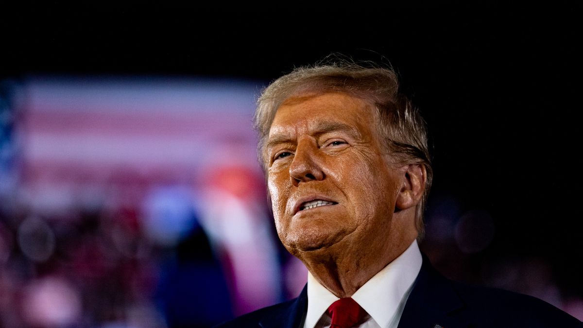WARREN, MICHIGAN - SEPTEMBER 27: Former US President and Republican presidential nominee Donald Trump smiles as he takes the stage during a Town Hall event at Macomb Community College on September 27, 2024 in Warren, Michigan. The Town Hall will mark his 10th visit this year to Michigan, a battleground state expected to be one of several crucial to deciding the presidential election between Trump and the Democratic nominee, Vice President Kamala Harris. (Photo by Emily Elconin/Getty Images)