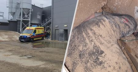 Blisko dramatu przy pracy. Mężczyzna utknął w betoniarce