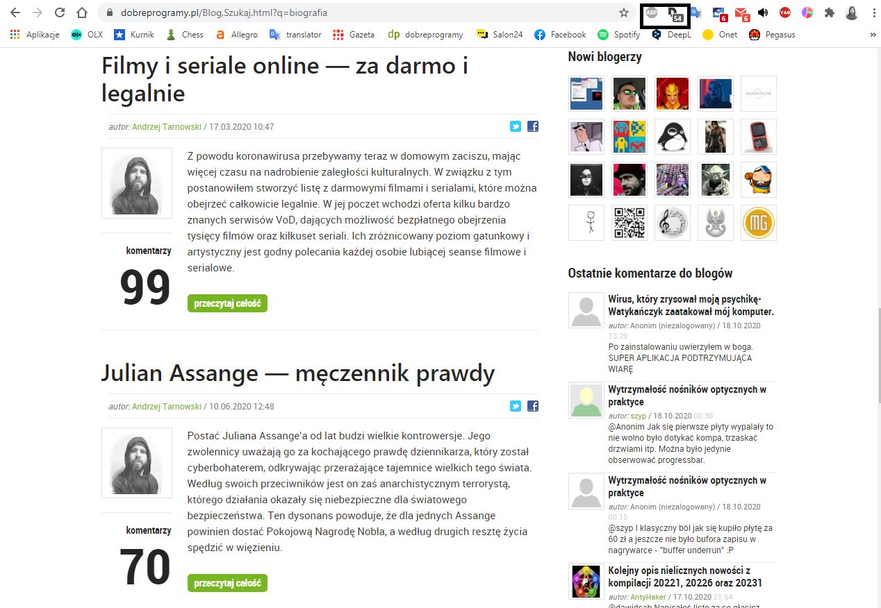 Screen z bloga dobreprogramy.pl po wpisaniu hasła "biografie".
