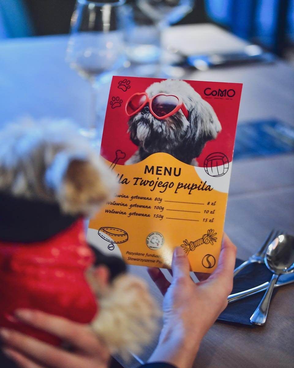 Karta menu w restauracji dla zwierząt