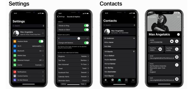 iOS z czarnym motywem graficznym — wizualizacja