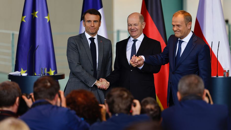 Emmanuel Macron, Olaf Scholz i Donald Tusk