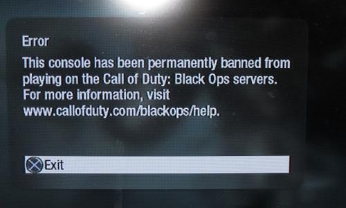 Call of Duty Black Ops Ban Message