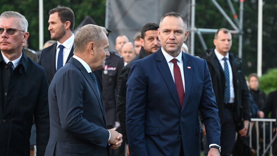Donald Tusk i Karol Nawrocki na Westerplatte