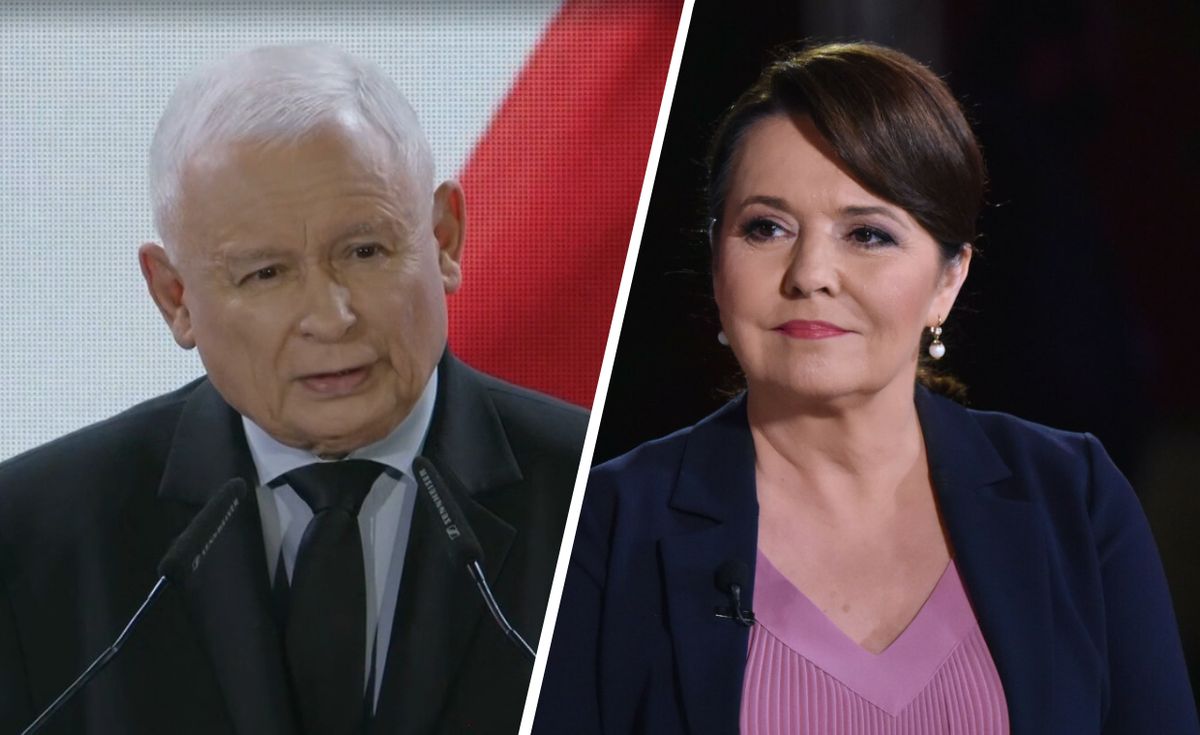 Jarosław Kaczyński i Danuta Holecka - prezes PiS oraz główna prowadząca Wiadomości w telewizji publicznej 
