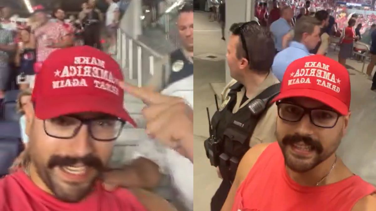 Kibic został wyrzucony ze stadionu przez czapkę z hasłem MAGA