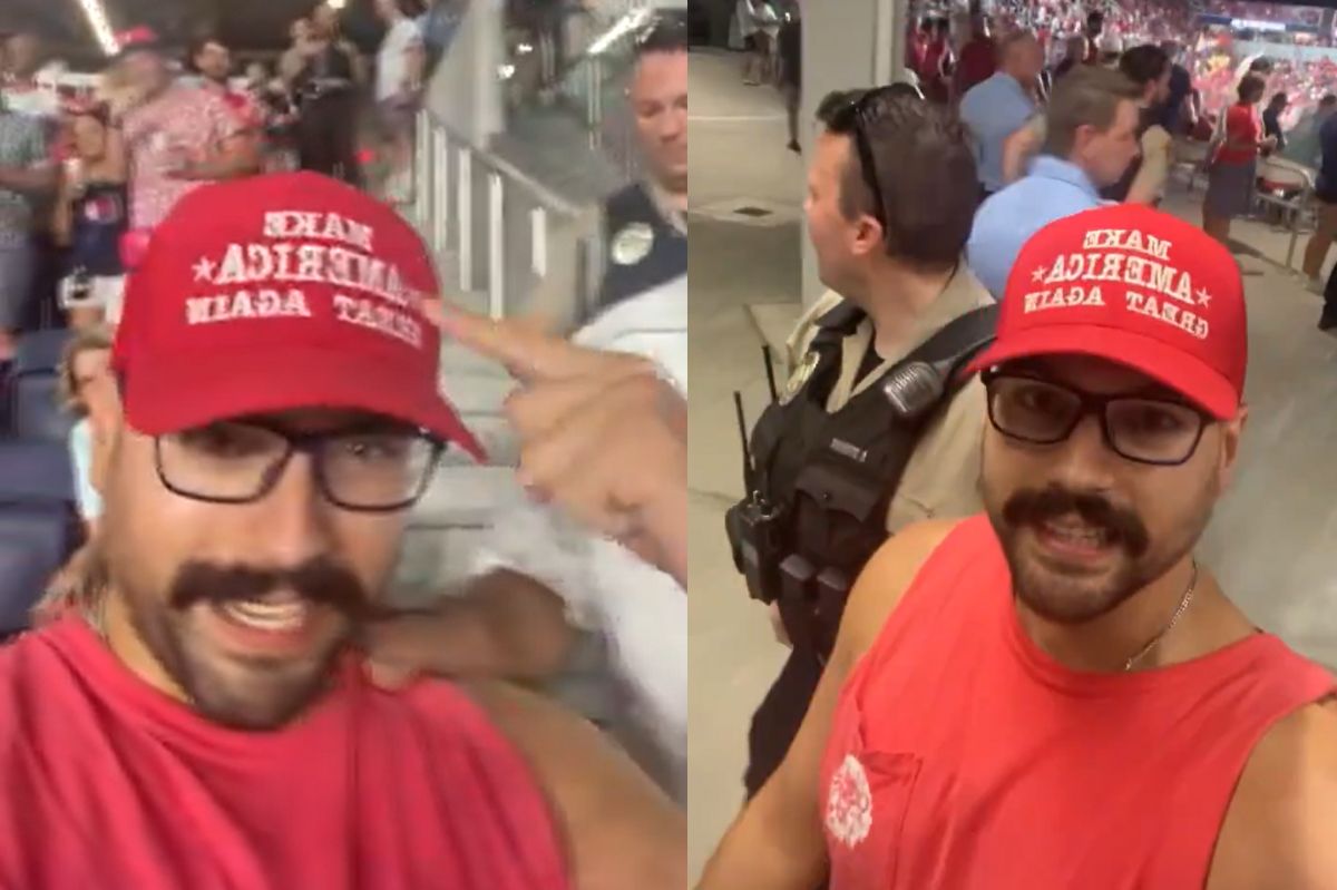 Nosił czapkę z hasłem Trumpa. Kibic został wyrzucony ze stadionu