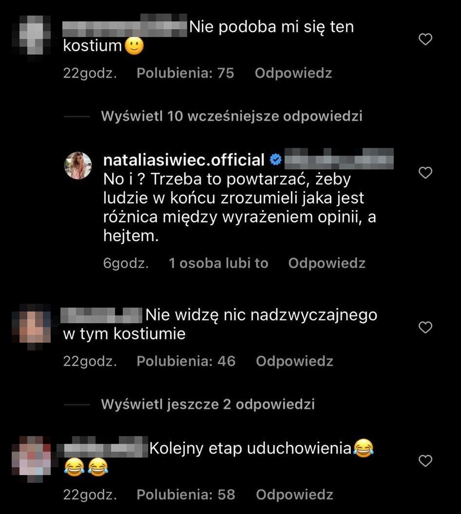 Komentarze pod postem Natalii Siwiec na Instagramie