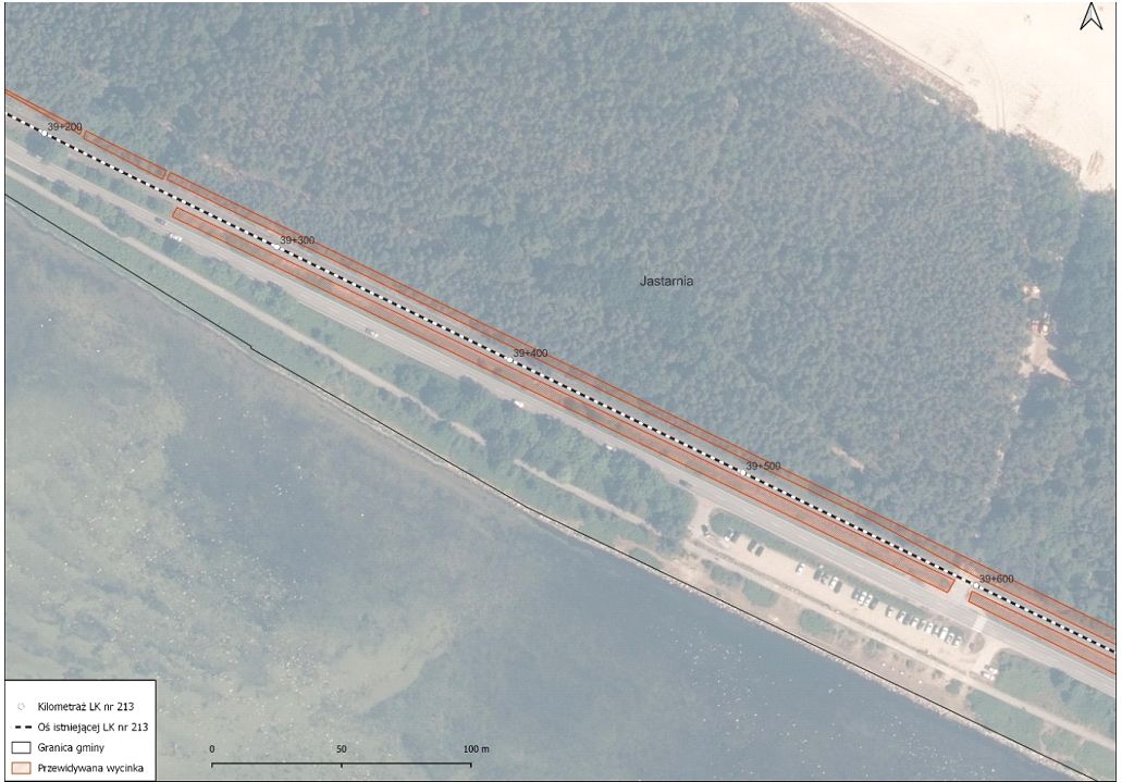 Mapa z przewidywana wycinką przed Kuźnicą 