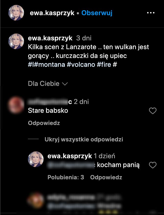 Ewa Kasprzyk zareagowała na zaczępkę internautki