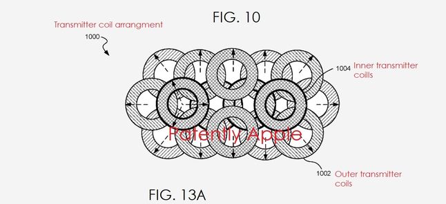Patent Apple na ułożenie cewek w ładowarce bezprzewodowej. (źródło: 9to5mac.com)
