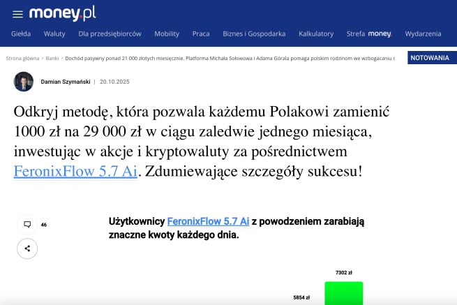 Fałszywy artykuł Money.pl