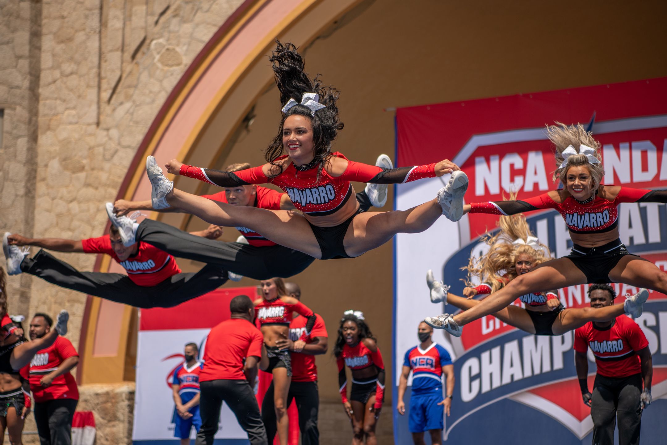 Cheer Season 2. Maddy Brum (center) in Cheer. Cr. Netflix © 2022Kyle Alexander/Netflix