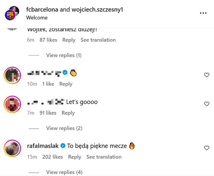 Komentarze pod postem Wojciecha Szczęsnego