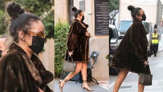Zamaskowana Rihanna przechadza się po Los Angeles w futrze i sandałkach (ZDJĘCIA)