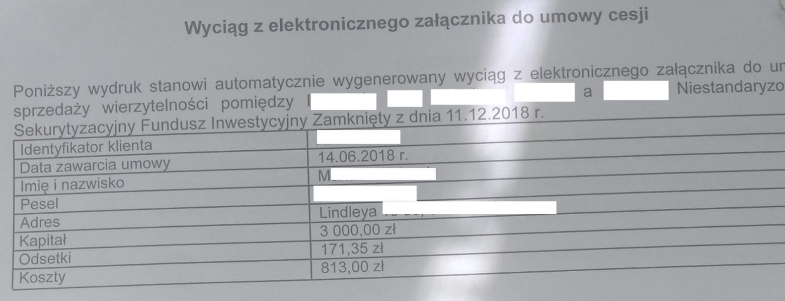 Na piśmie nie zgadzał się adres dłużnika.