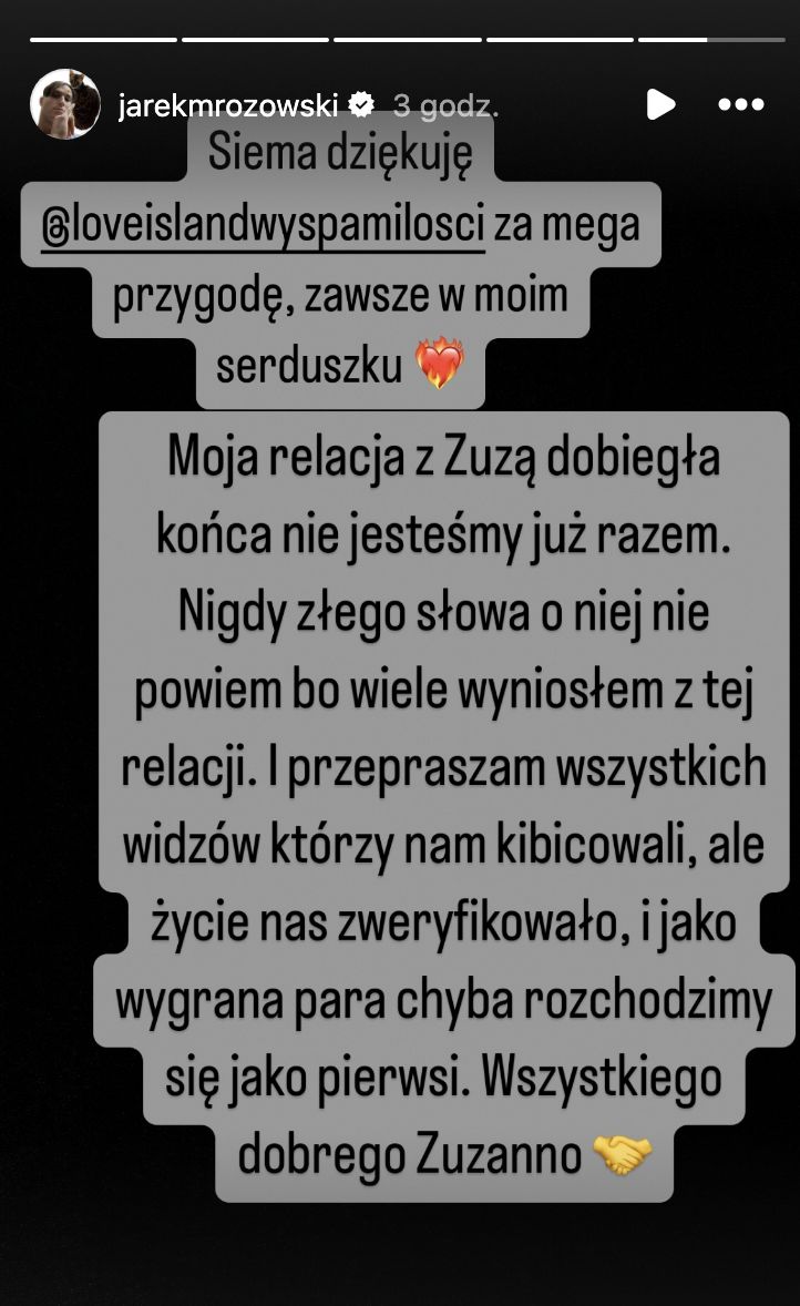 Jarek z "Love Island" oficjalnie zakończył związek z Zuzą